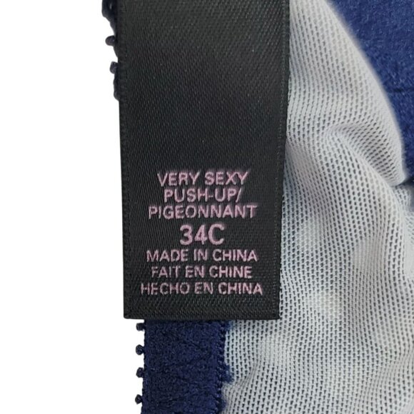 Victoria's Secret Push Up Bra Blue Navy 34C Padded Underwire Strappy Very Sexy - Picture 11 of 12